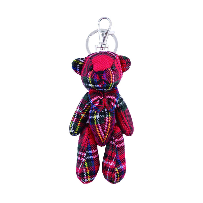 Tartan Teddy Bear Bag Charm Keyring - Heritage Of Scotland - RED