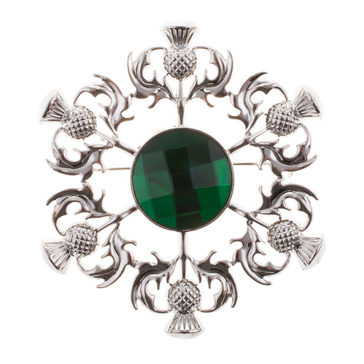 Thistle Brooch With Square Pattern Stone Green - Heritage Of Scotland - GREEN