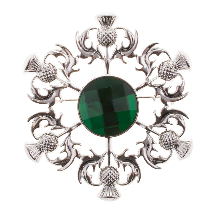 Thistle Brooch With Square Pattern Stone Green - Heritage Of Scotland - GREEN