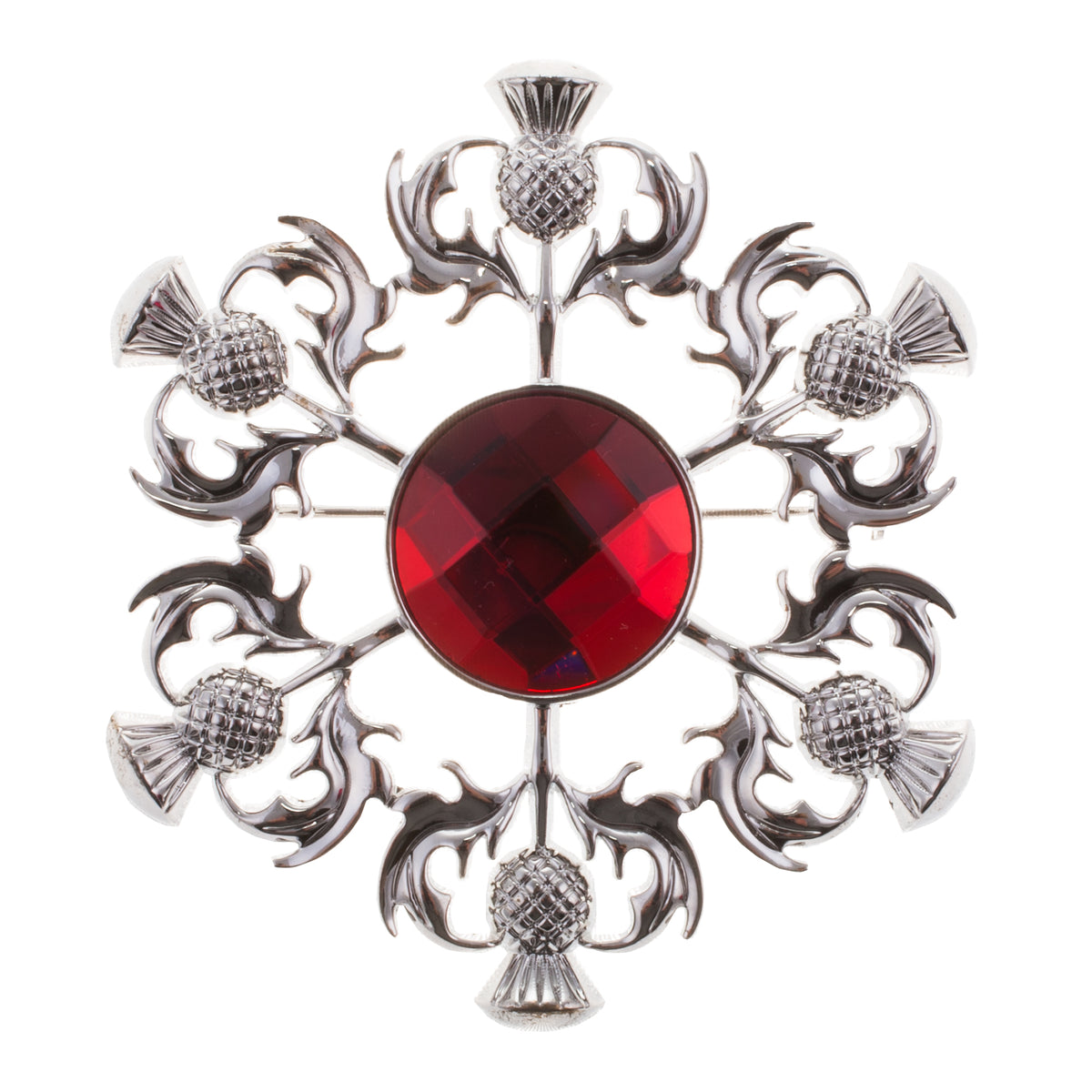 Thistle Brooch With Square Pattern Stone Red Heritage of Scotland