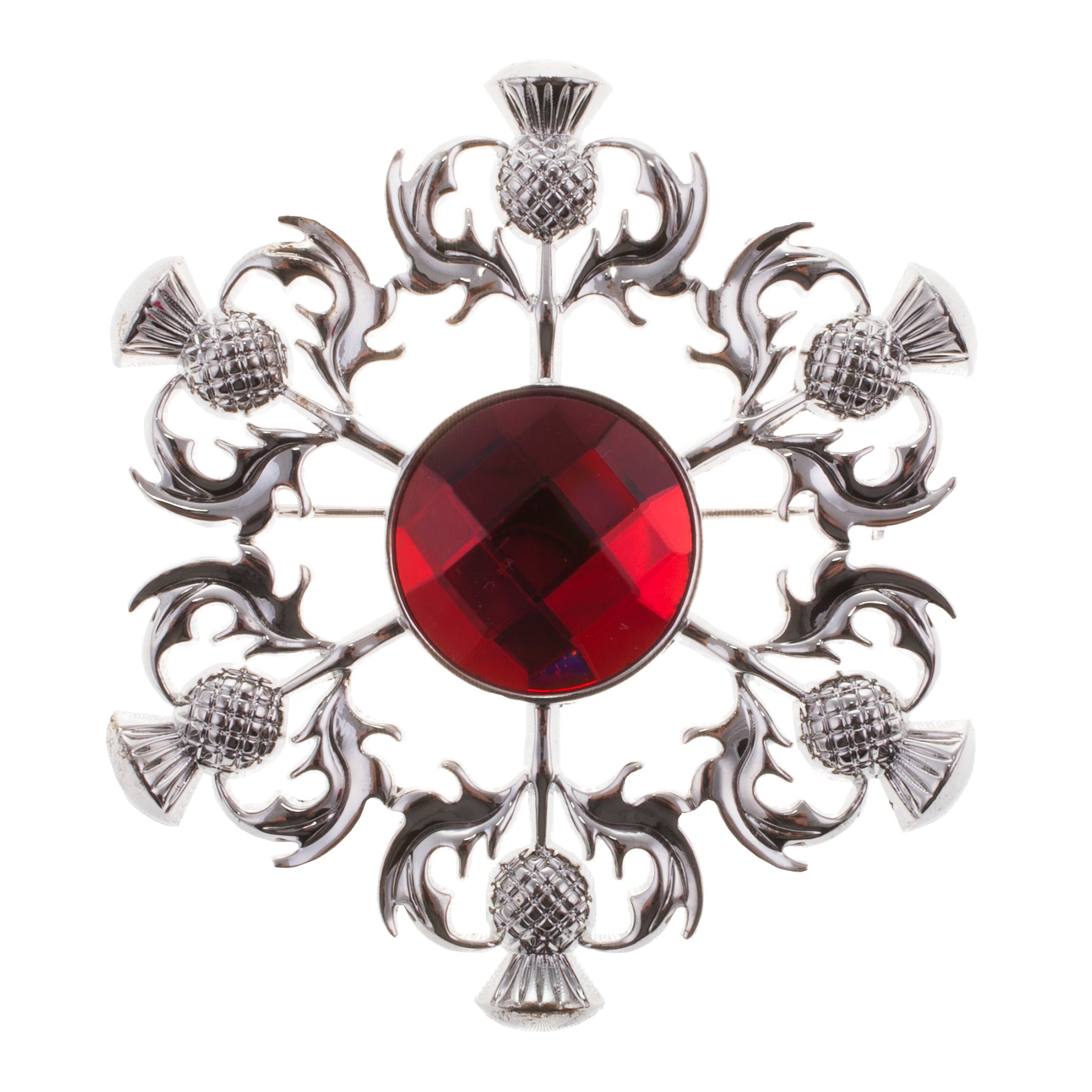 Thistle Brooch With Square Pattern Stone Red Heritage of Scotland