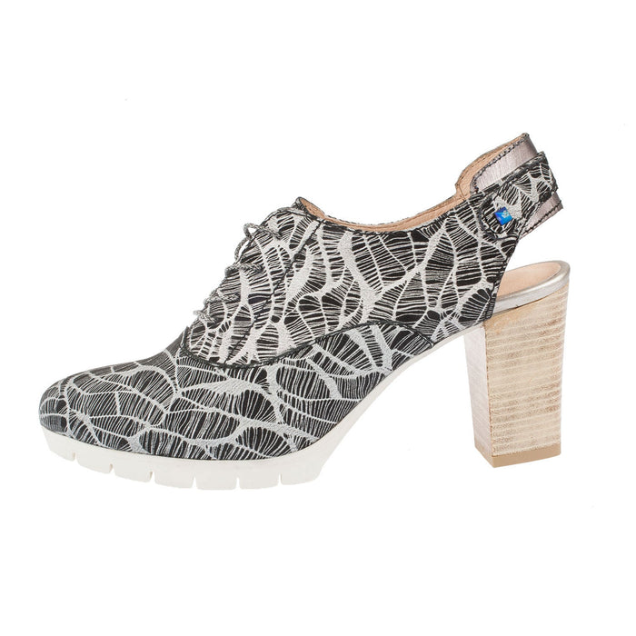 Women's 127103 Leather Block Heel Shoe - Heritage Of Scotland - NERO/INOX
