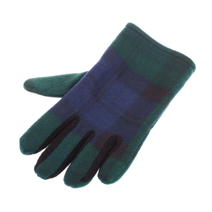 Women's Fleece Tartan Gloves Black Watch - Heritage Of Scotland - BLACK WATCH