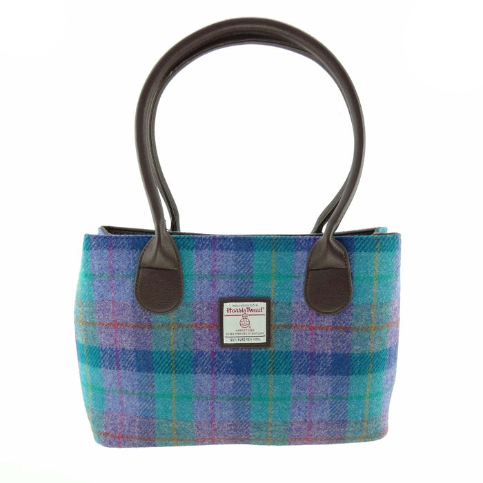 Women's Harris Tweed Cassley Handbag Green & Purple Check - Heritage Of Scotland - GREEN & PURPLE CHECK