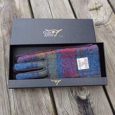 Women's Harris Tweed & Leather Boxed Gl Green/Pink Multi Check - Heritage Of Scotland - Green/Pink Multi Check