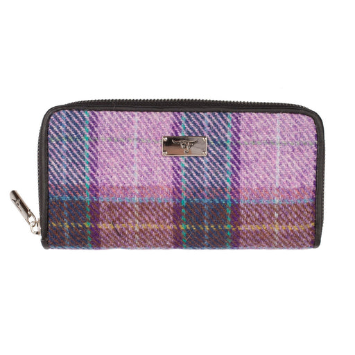 Women's Harris Tweed Staffa Zip Purse Pink/Lilac Check - Heritage Of Scotland - PINK/LILAC CHECK