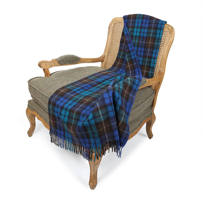 Wool Blend Tartan Knee Blanket Buchanan Blue - Heritage Of Scotland - FRASER HUNTING WEATHERED